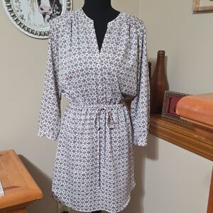 LOFT Long Sleeve Floral Dress - White and Red